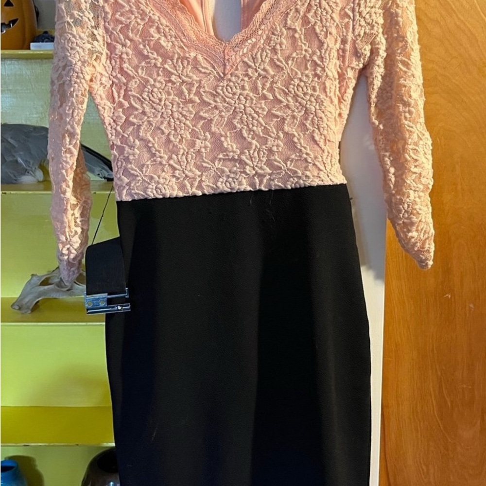 Almost Famous Pink and Black Sheath Dress with Long Cuffed Sleeves for Cocktail